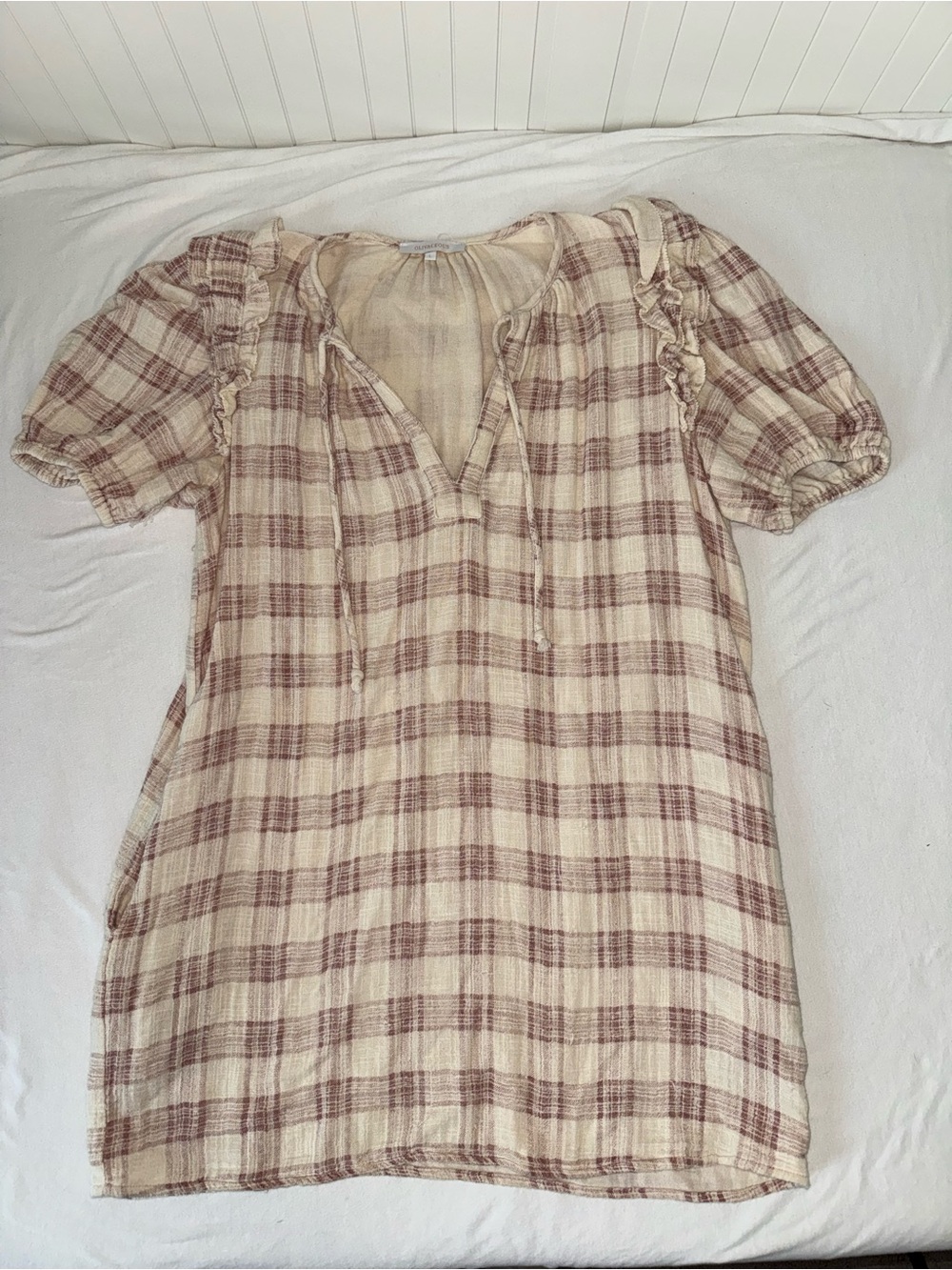 Olivaceous Plaid Puff Sleeve Mini Dress